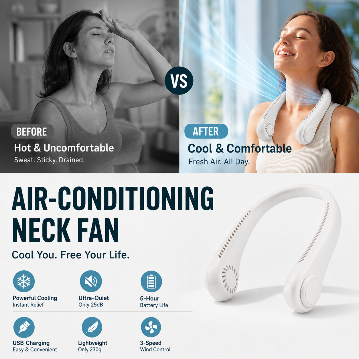 🥳 HOT SALE 🥳 50K+ SOLD! 🍃 Neck Air Conditioner Fan – Quiet, Hands-Free Cooling 😎🌬️